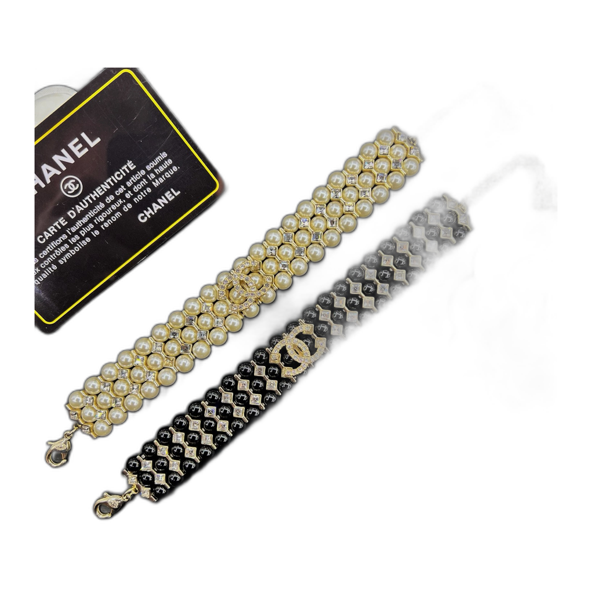 Chanel CC Medallion Pearl Bracelet Set in Black and White product image