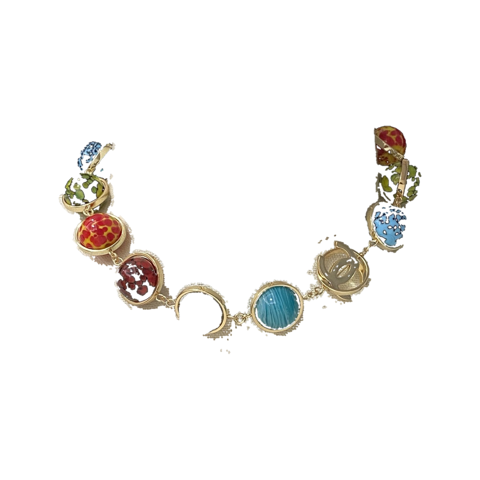 Chanel Vintage Multicolor Gripoix Glass CC Station Necklace product image