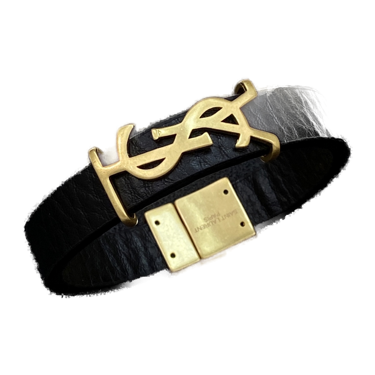 Bijoux Saint Laurent Saint Laurent YSL Black Leather Wide Cuff